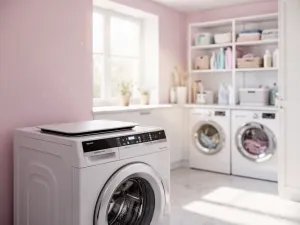 Mężczyzna ustawia temperaturę w nowoczesnym piekarniku elektrycznym wbudowanym w kuchenną zabudowę.