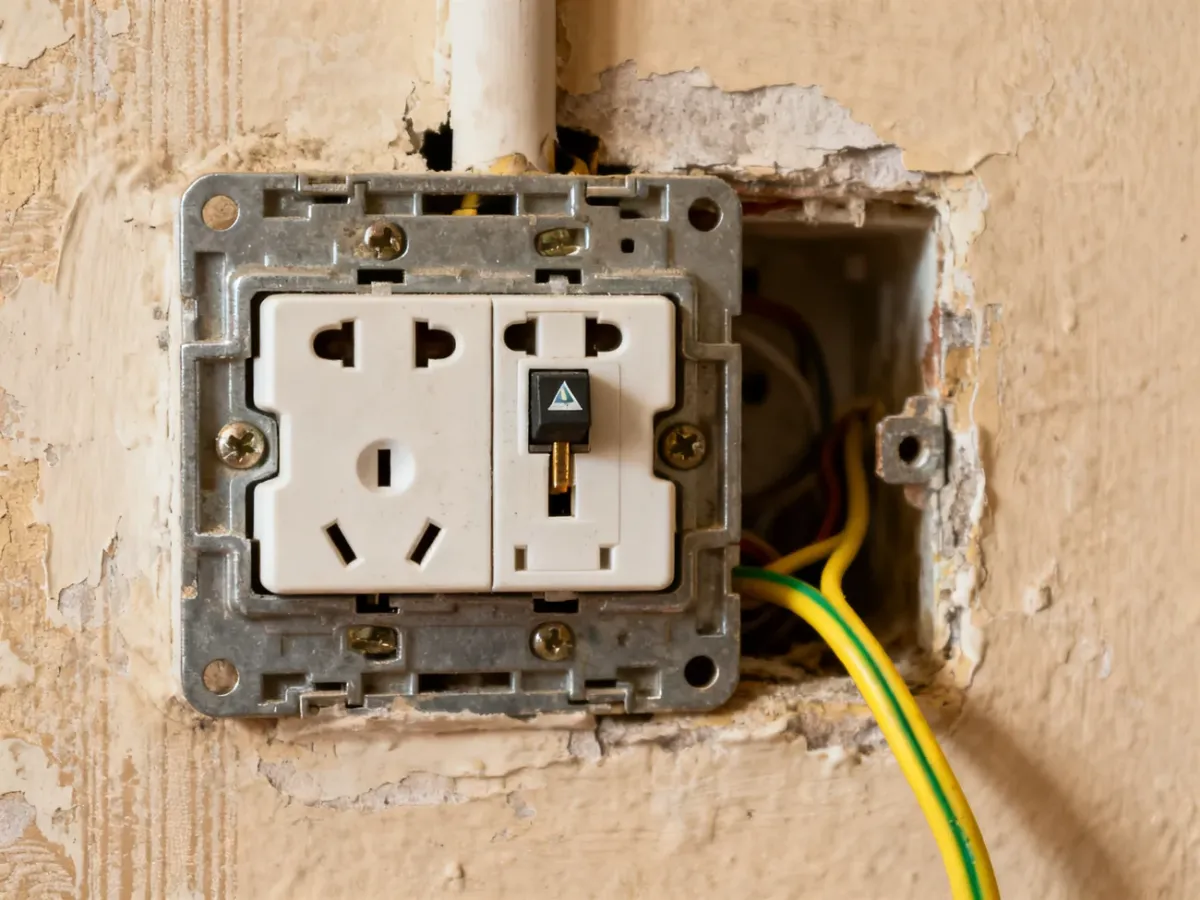Gniazdko elektryczne z bolcem ochronnym i przewodem żółto-zielonym