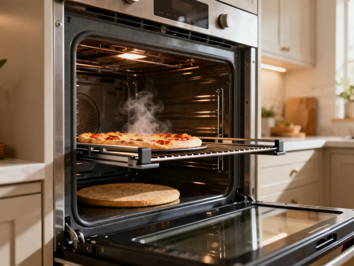 Nowoczesny piekarnik do zabudowy z kamieniem do pizzy i prowadnicami teleskopowymi