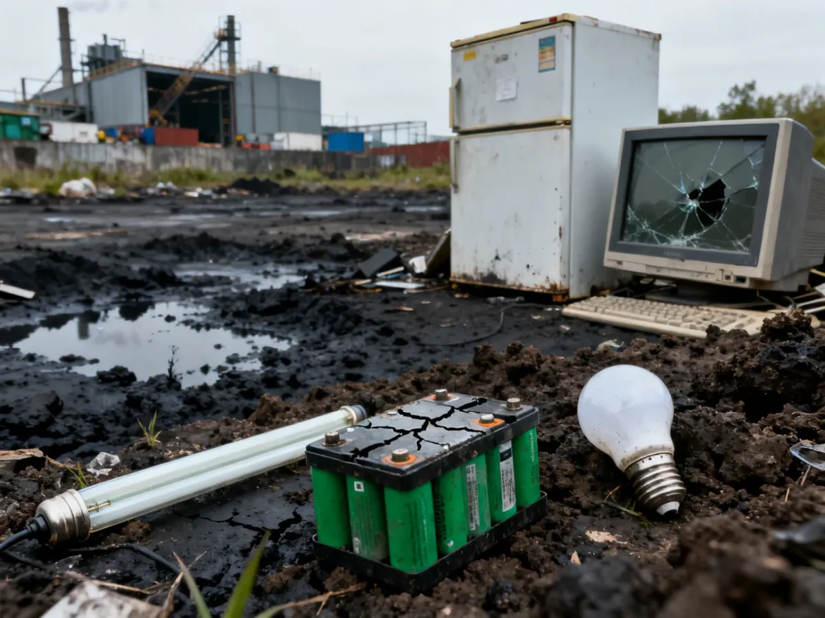 Niebezpieczne elektrośmieci z uszkodzonymi bateriami i sprzętem elektronicznym