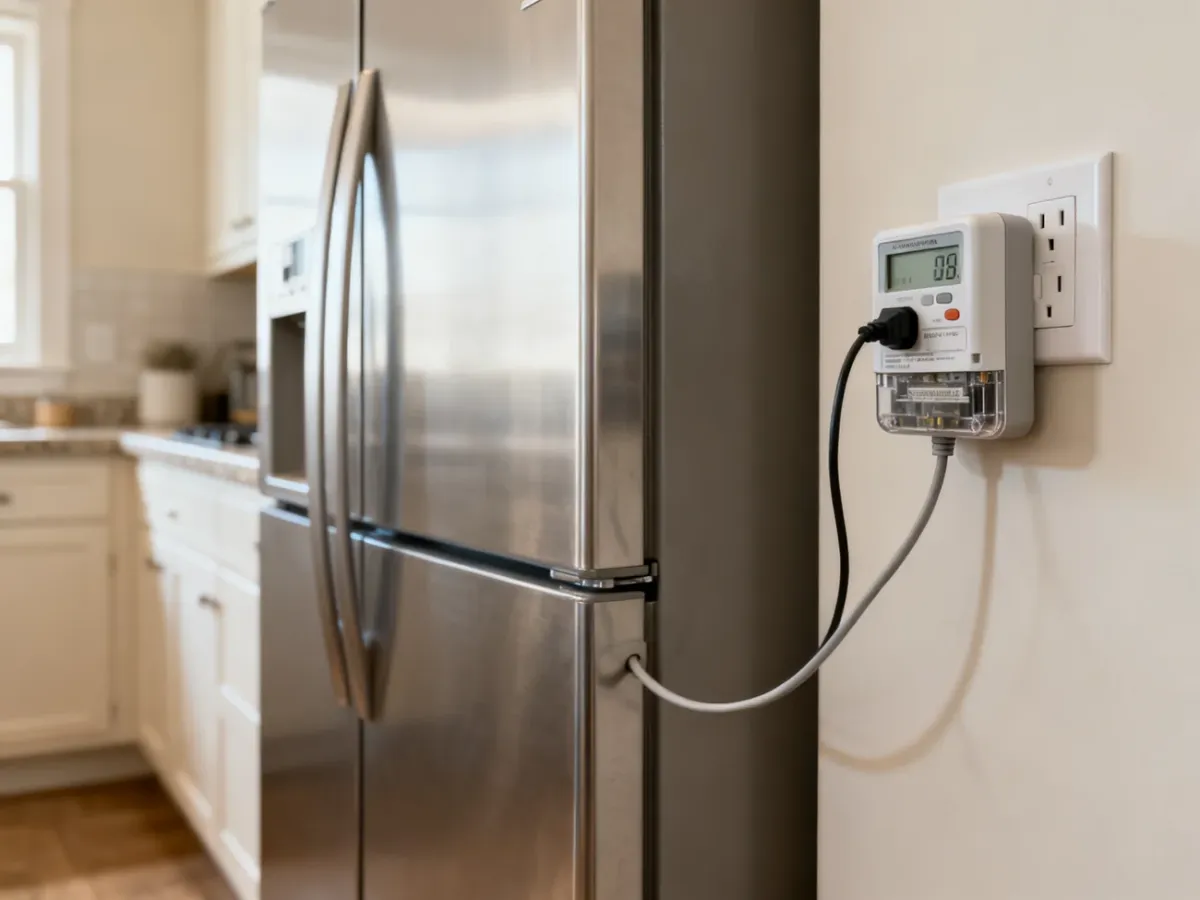 Lodówka podłączona przez watomierz mierzący zużycie energii