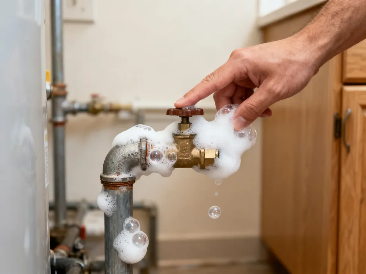 Test pianowy połączenia instalacji gazowej z widocznymi pęcherzykami