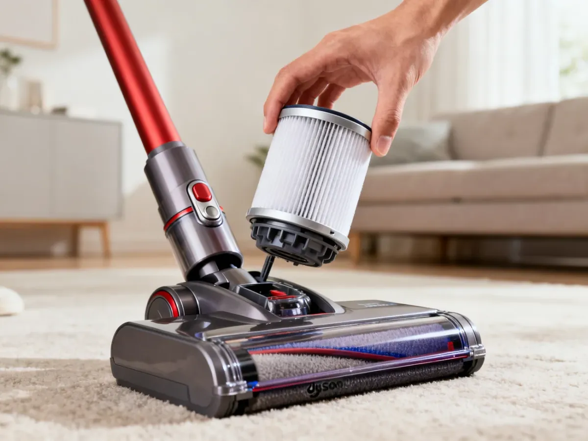 Wyjmowanie tylnego filtra walcowego z odkurzacza Dyson