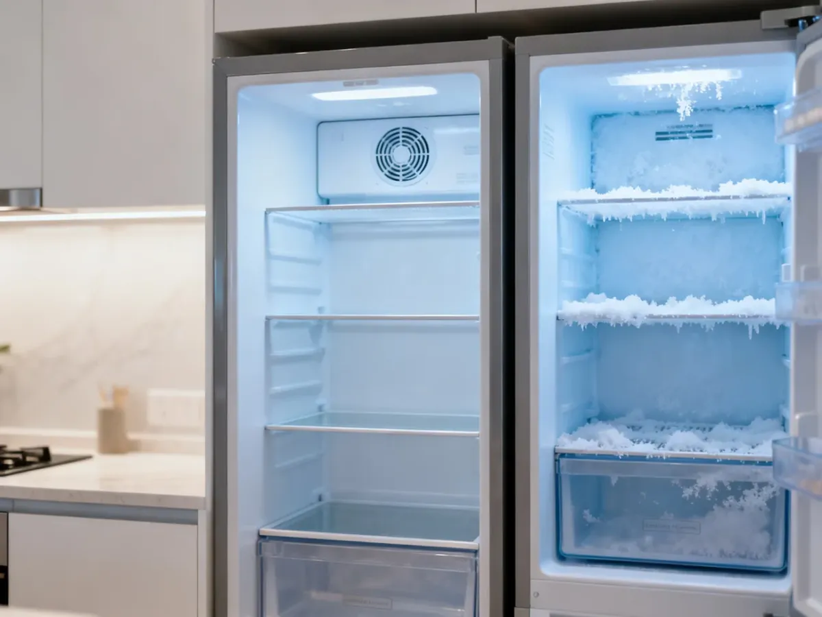 Porównanie lodówek No Frost i Low Frost z czystym oraz lekko oszronionym wnętrzem