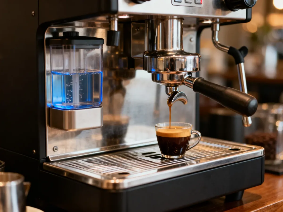 Ekspres ciśnieniowy przygotowujący filiżankę espresso