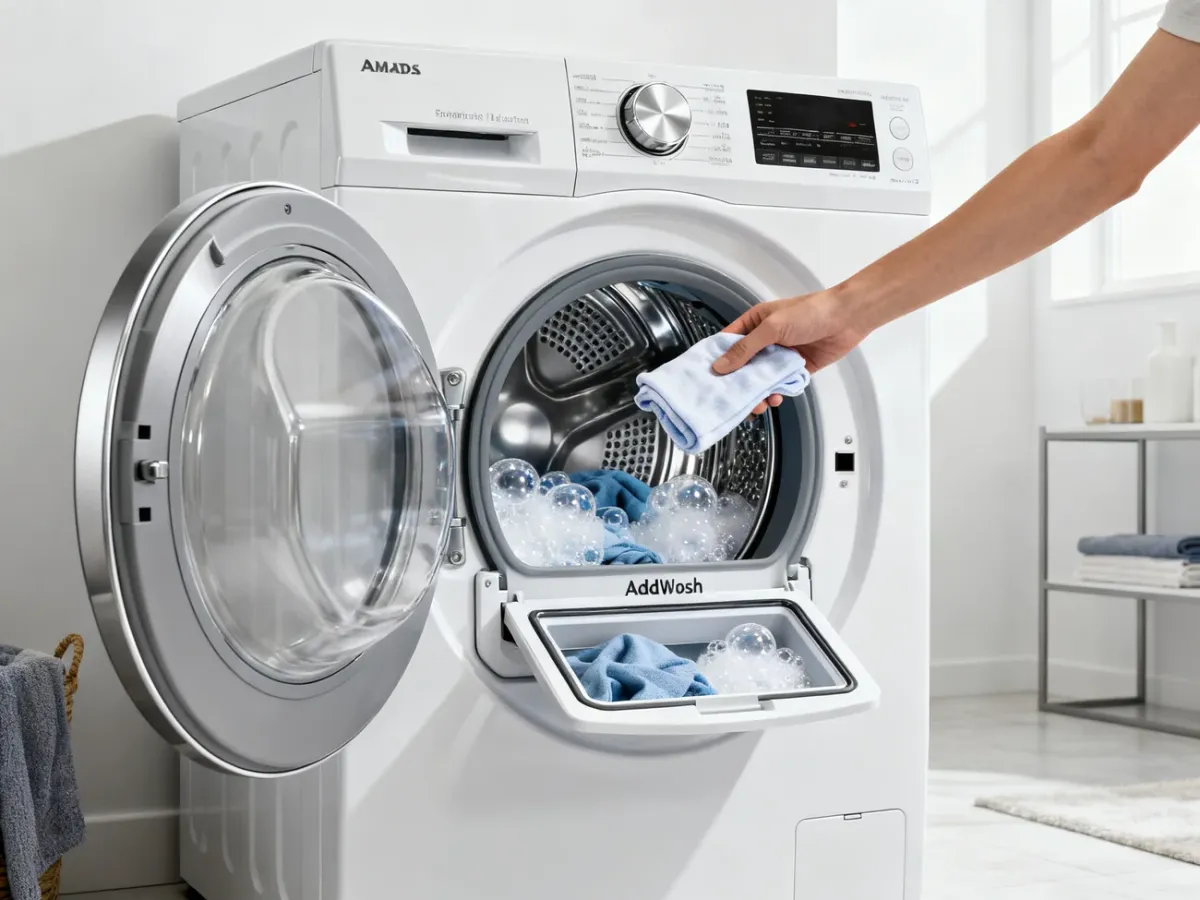 Pralka Samsung z dodatkowymi drzwiczkami AddWash podczas dokładania ubrania