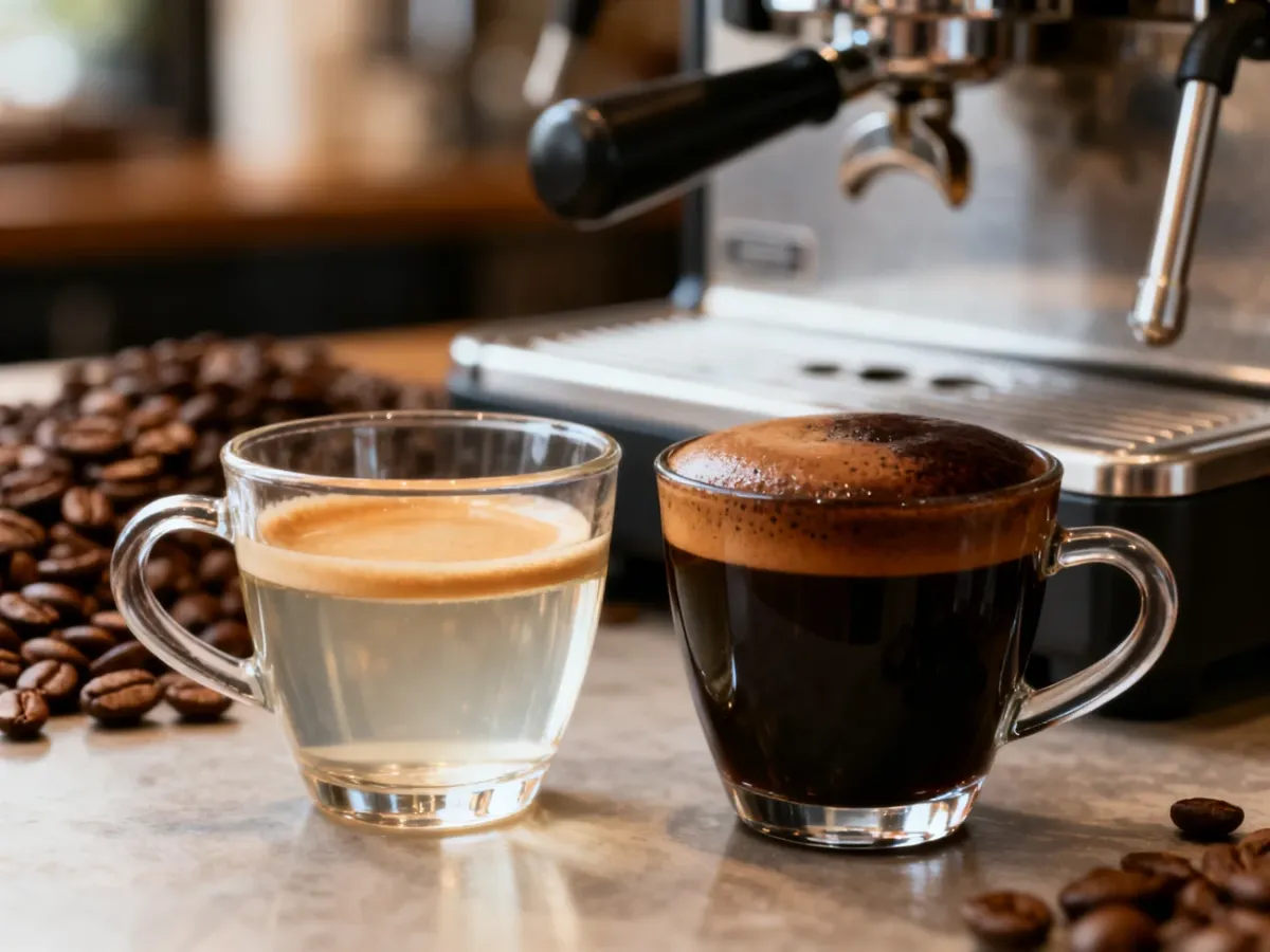 Porównanie wodnistego i zbyt intensywnego espresso