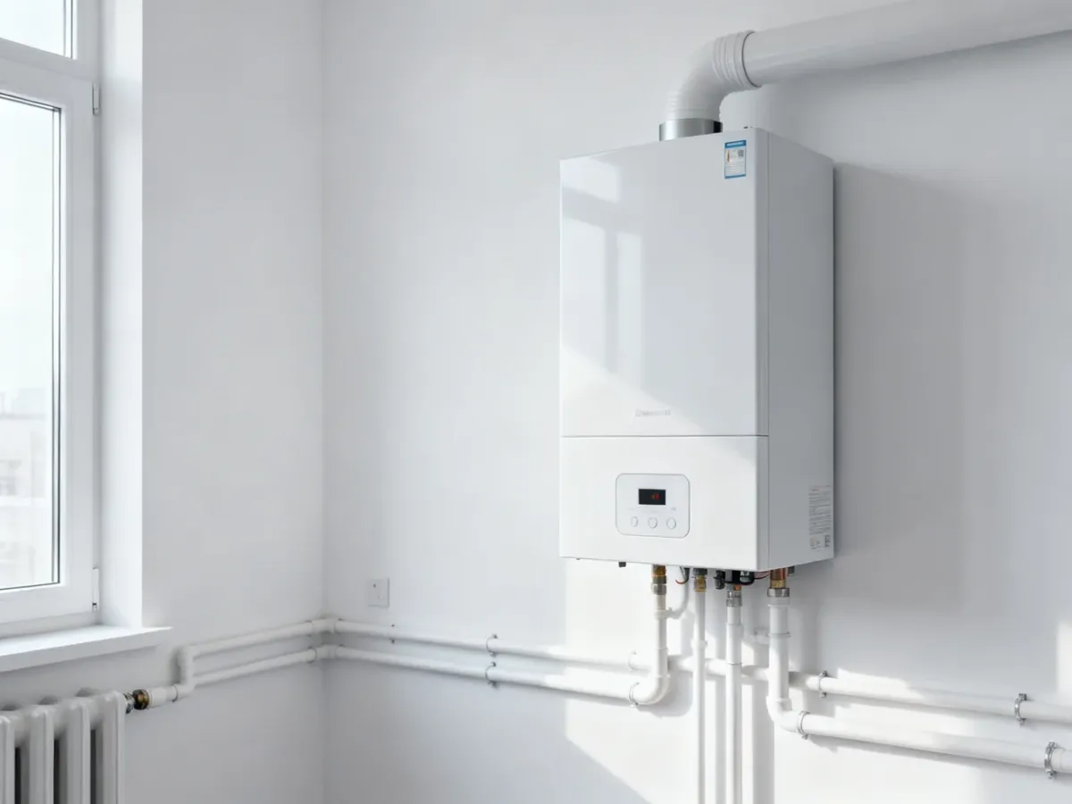 Kompaktowy kocioł elektryczny zamontowany w jasnym pomieszczeniu technicznym
